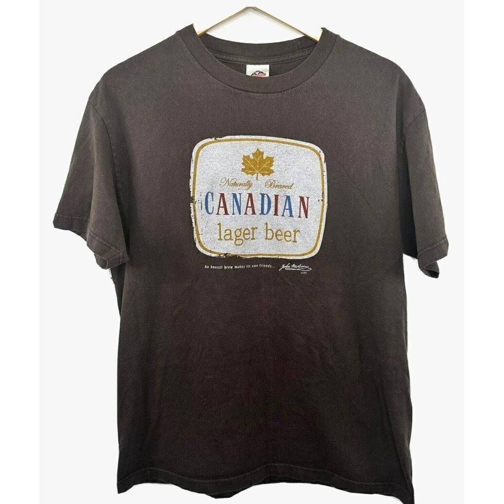 Vintage Medium Men Molson Canadian Lager Beer Brown T shirt Canada